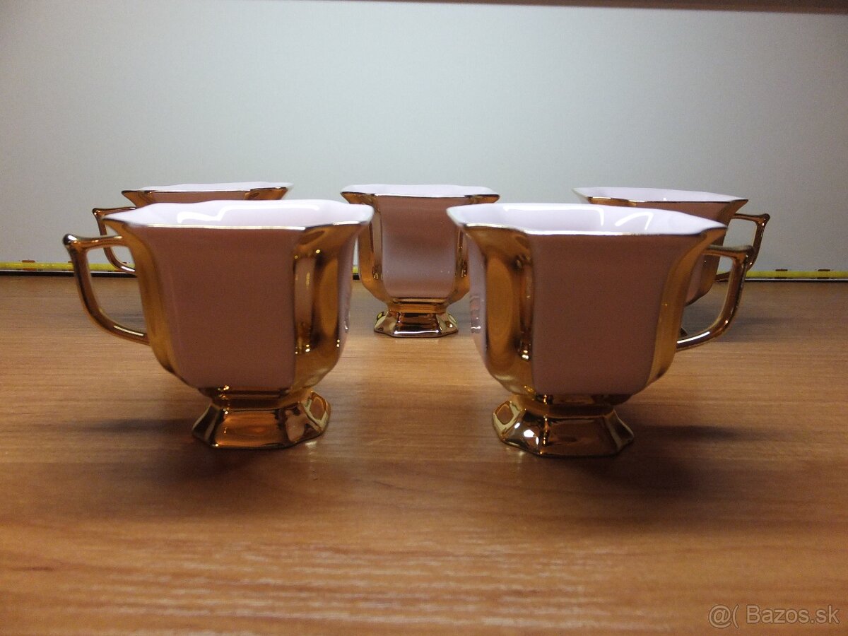 Šapo Empír, růžový porcelán Chodov, šálky s podšálky. - 7