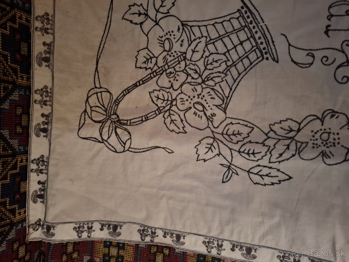 Originálne vyšívané ľudové textílie - vintage s nápismi - 7