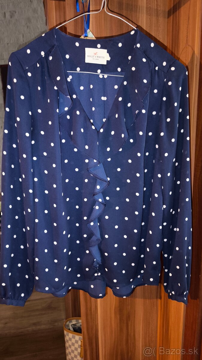 Tmavomodré bodkovaná blúzka - 7