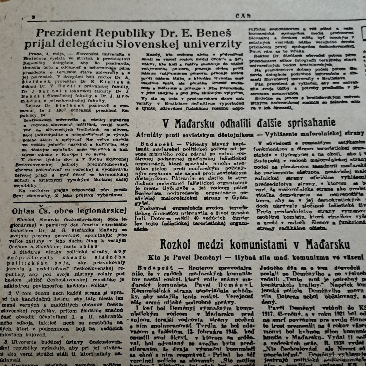 Originál povojnové noviny ČAS 1946 - 7