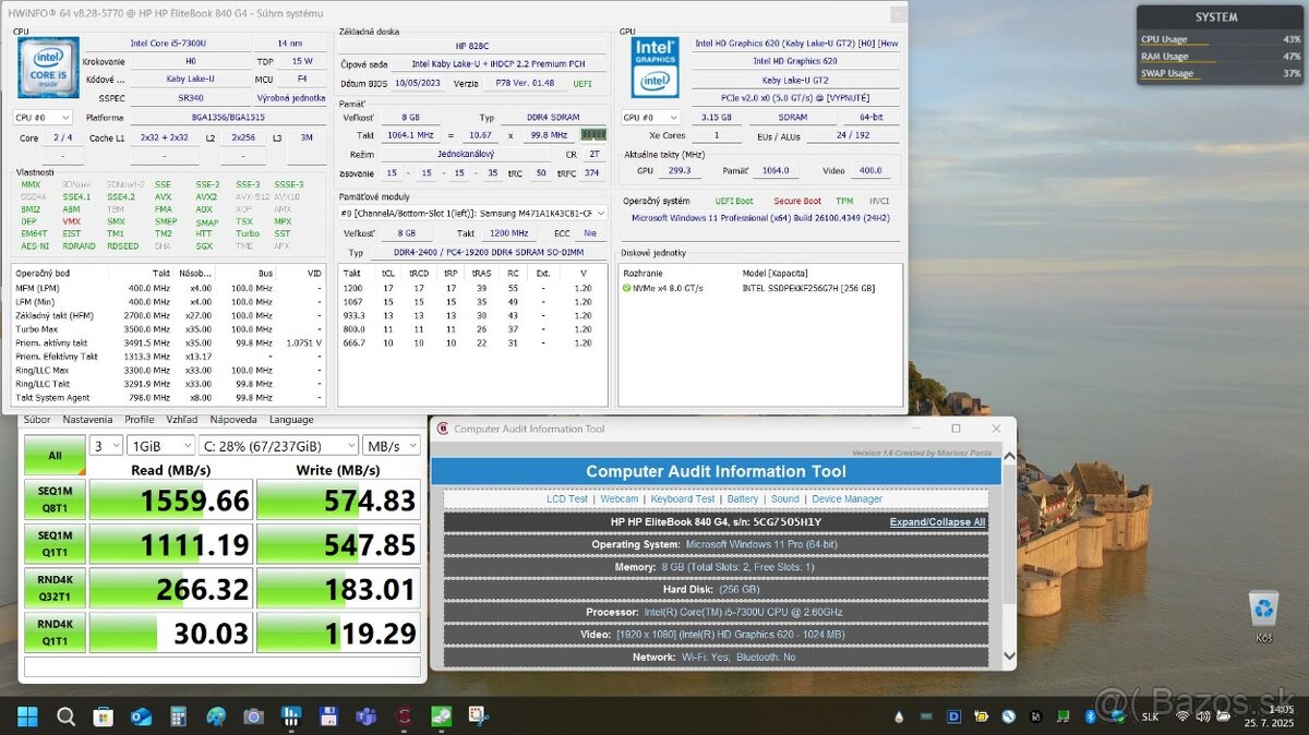 14"FHD HP ELITEBOOK 840 G4 i5-7300U, 8GB, 256GB W11 - 7