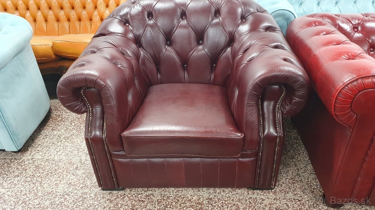 Chesterfield štýl,kožená sedačka 3+1,ZĽACNENÁ - 7