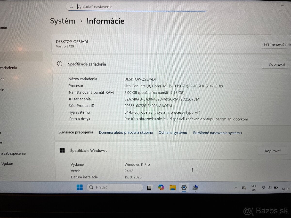 DELL Vostro 14" 3420 i5 11gen 8GB DDR4 512GB SSD - 7