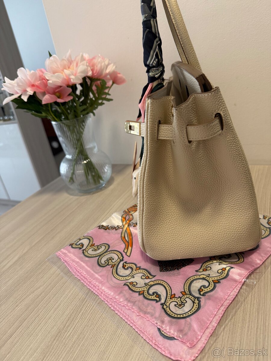 Dámska kožená krémová kabelka - 7