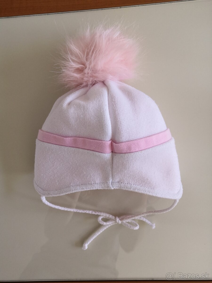 Zimná čiapka - biela s mašľou v.48-50 - 7