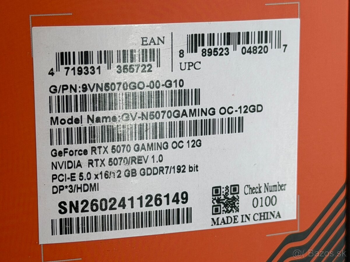 Gigabyte GeForce RTX 5070 Gaming OC 12GB - nova, zaruka - 7