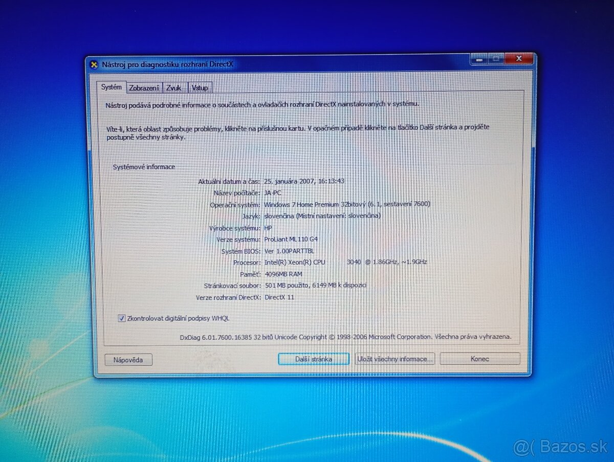 Predám funkčný Server HP ProLiant ML110 G4 - 7