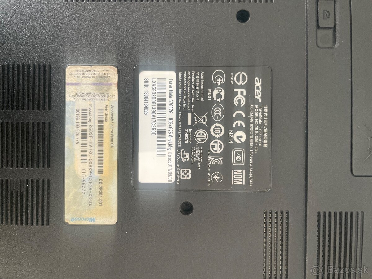 Acer Notebook - 5760ZG / 4GB RAM / 120GB SSD / Win 7 - 7