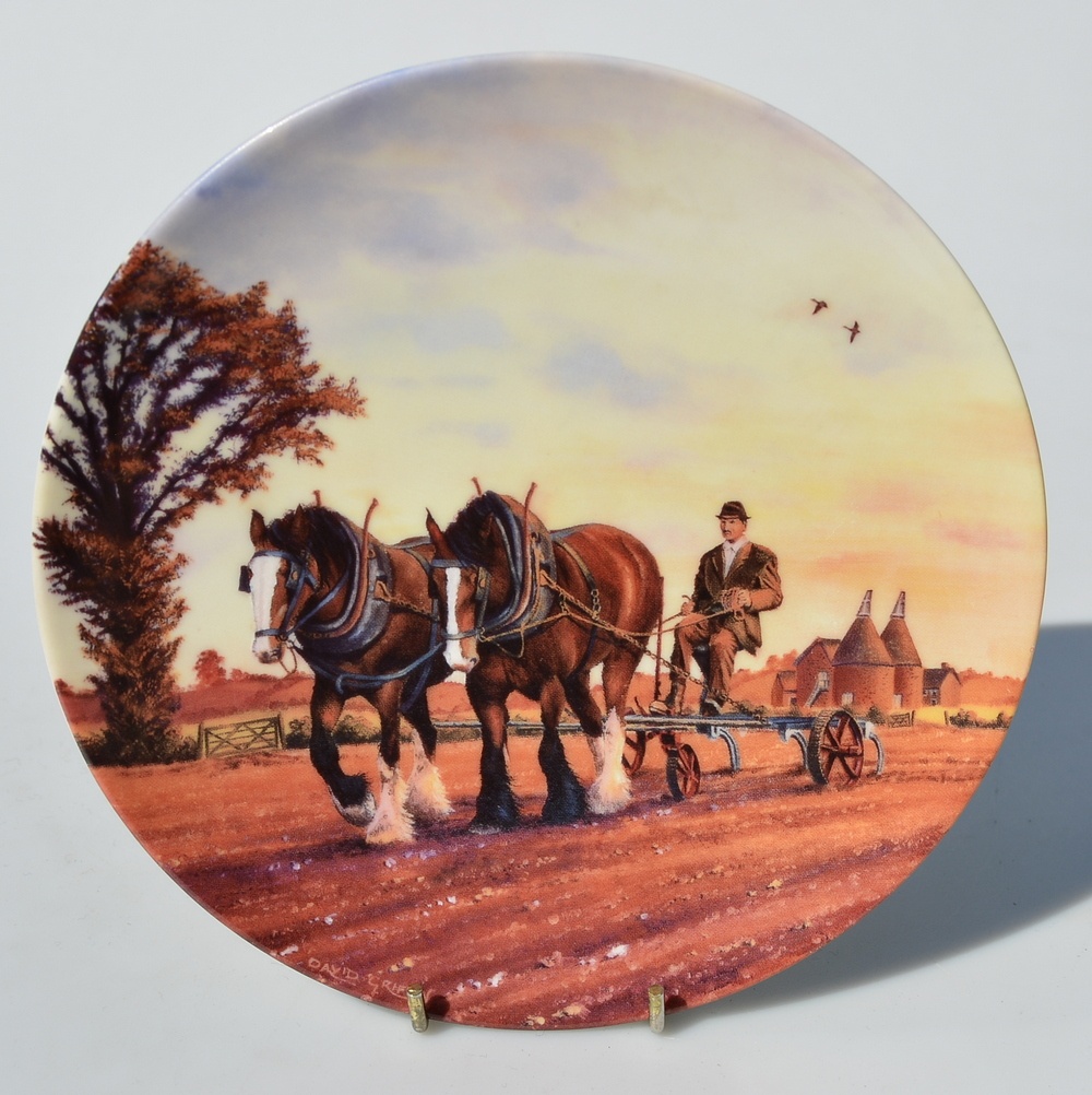 4 porcelánové taniere z 1 sady - Práca na poli s koňmi - 7