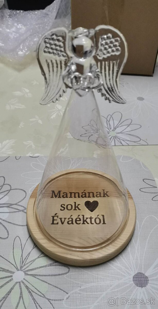Sklenený Anjel s dreveným podnosom - 7