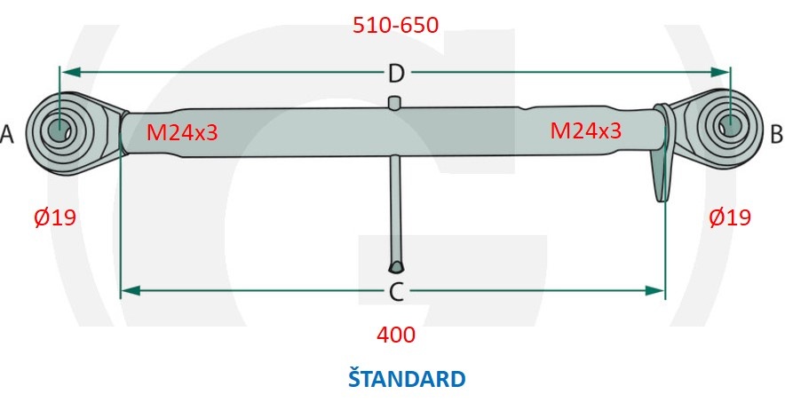 Tretí bod, tiahlo, vzpera 19mm oko - 7