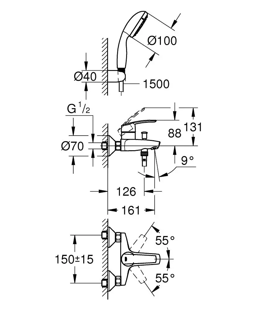 Grohe QuickFix Start - Vaňová nástenná batéria - 7