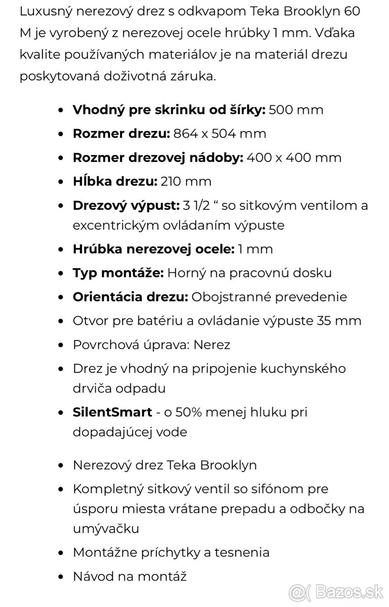 Kuchynský drez Teka BROOKLYN 50 M-XP 1B 1D - 7