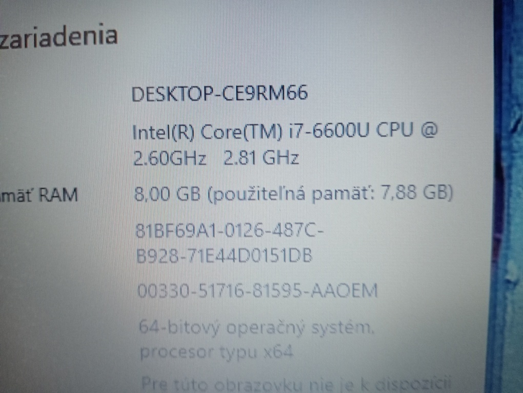 predám 12" HP elitebook 820 g3/8gb ram/ ssd/ Intel core i7 - 7