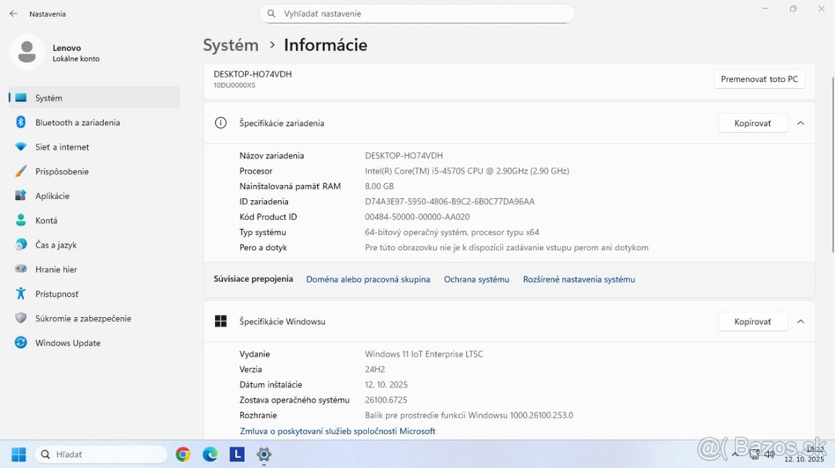 Predám vylepšený počítač LENOVO ThinkCentre E73 SFF - 7
