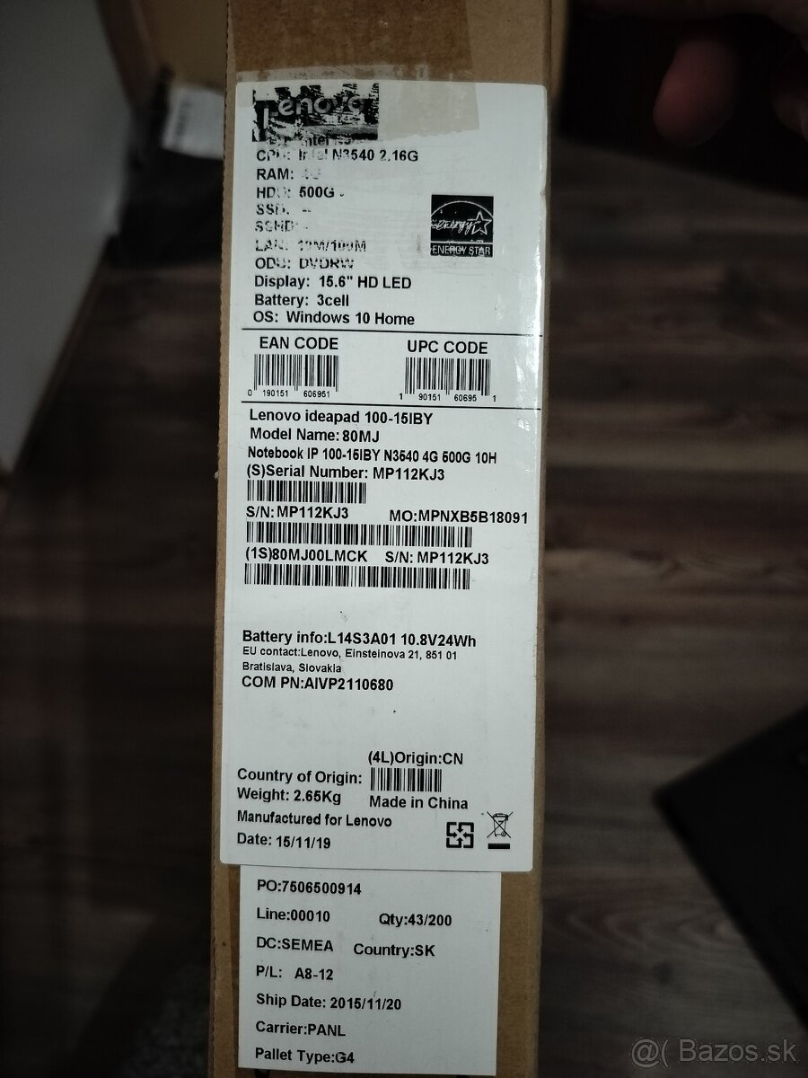 Predám Lenovo Ideapad 100-15IBY 15.6" Black 500gb Hdd - 7