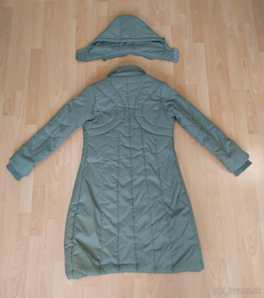 Dámsky dlhý zimný olivovo zelený kabát - 7