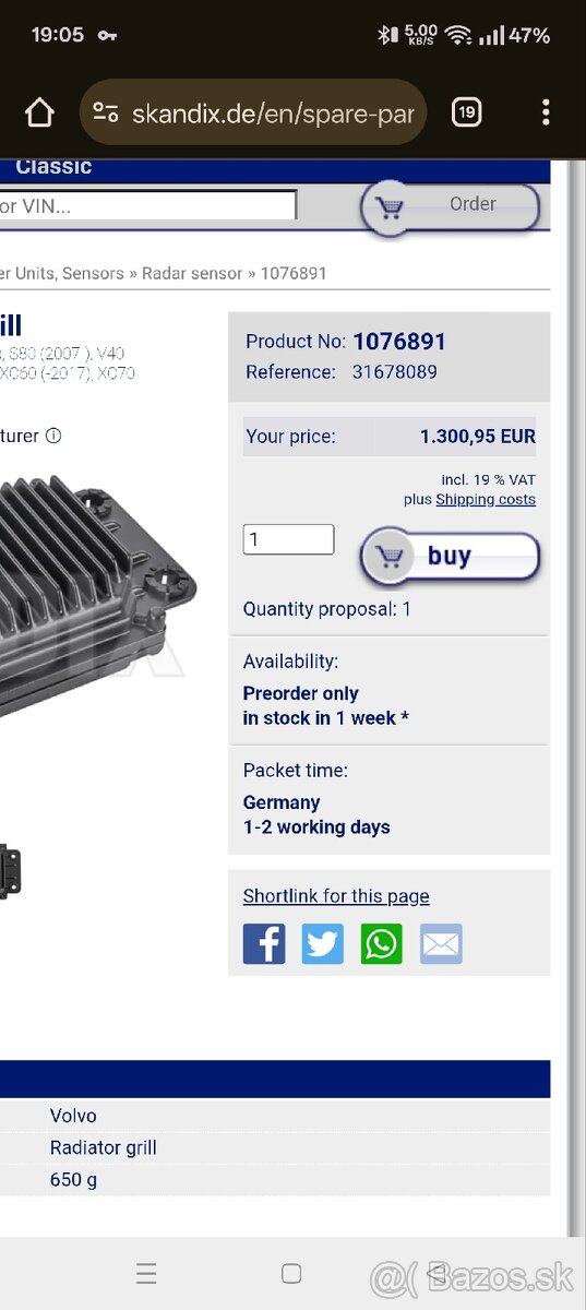 Volvo senzor pre adaptivny tempomat - 7