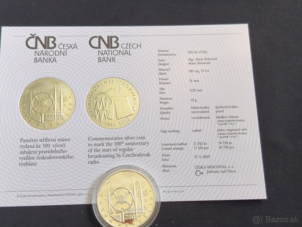 Strieborné mince Československy rozhlas CZ+SK PROOF - 7