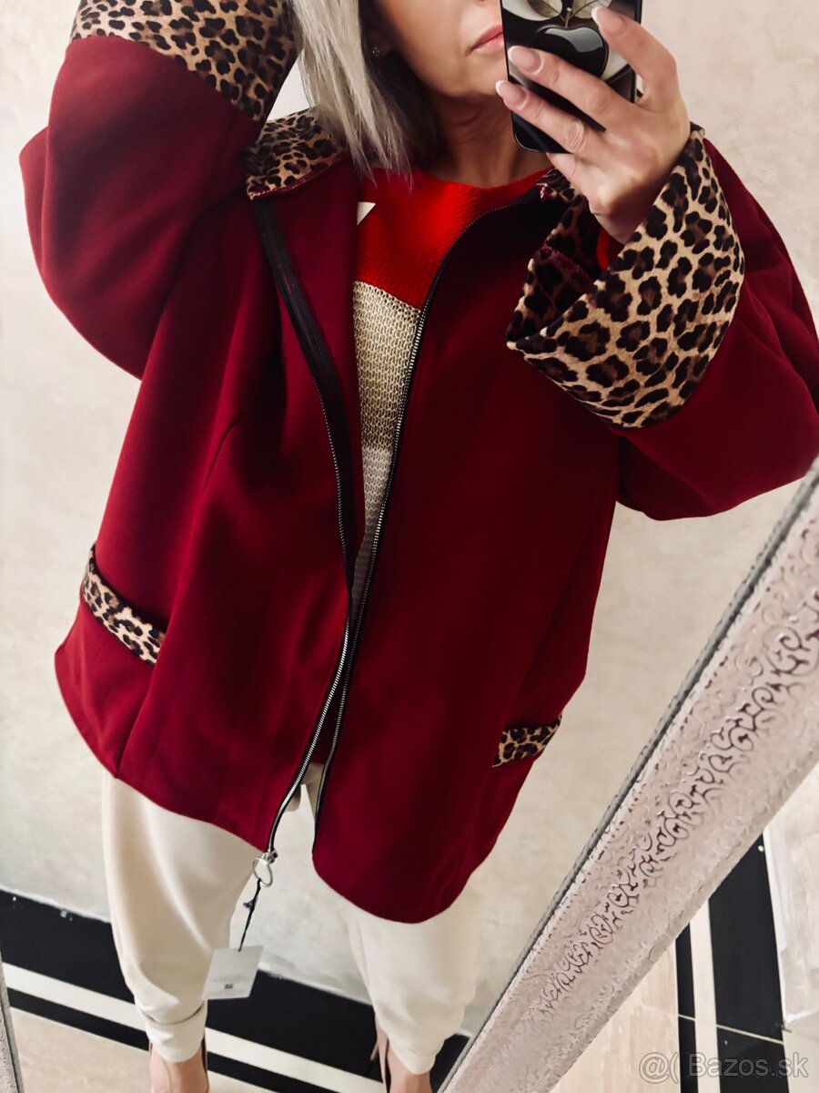 Damsky oversize kabatik bordo - 7