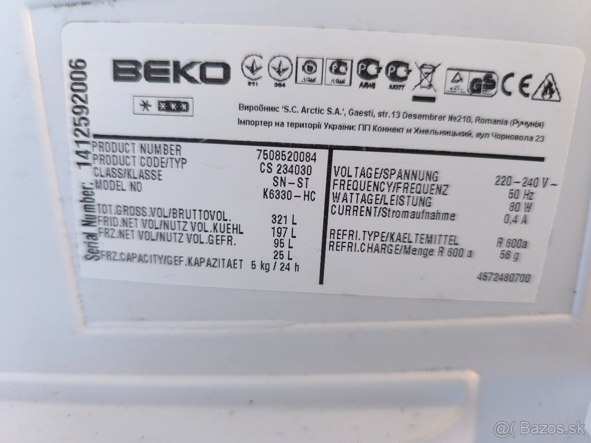 Chladnička s mrazničkou Beko. - 7