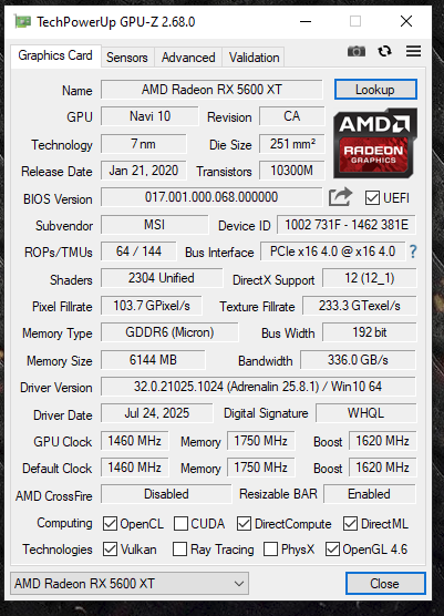 MSI Radeon RX 5600 XT Mech OC 6GB - 7