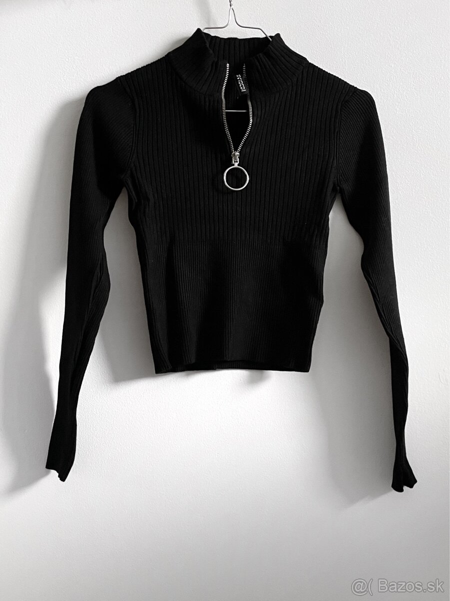 H&M Čierny crop rolák so zipsom XS 34 - 7