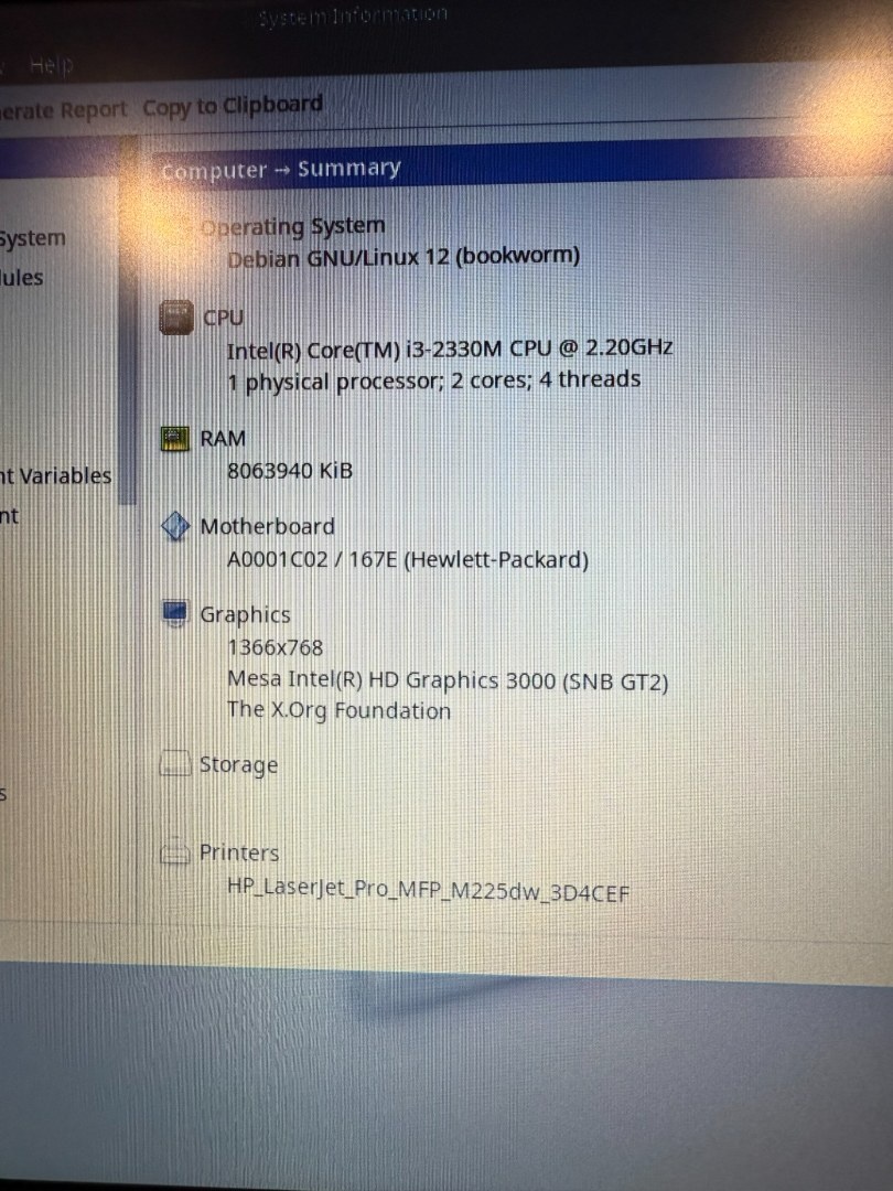 Notebook HP i3-2330M / 8 GB RAM / 250 GB SSD / LINUX MX - 7