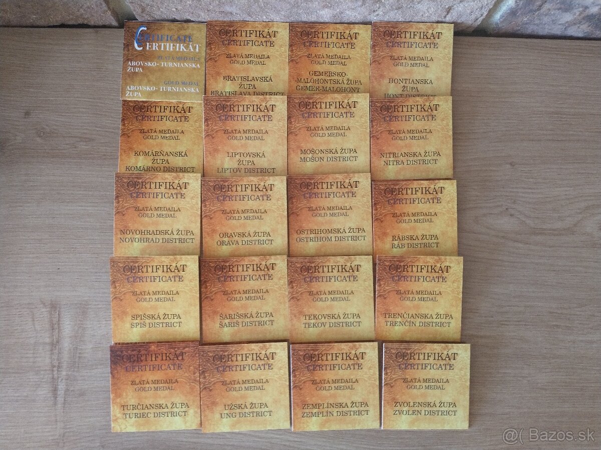 zlatá medaila 7x Slovenské banské mestá, 20xHistorické župy - 7