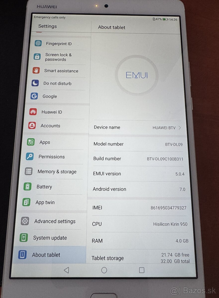 Predám tablet Huawei MediaPad M3 BTV-DL09 - 7
