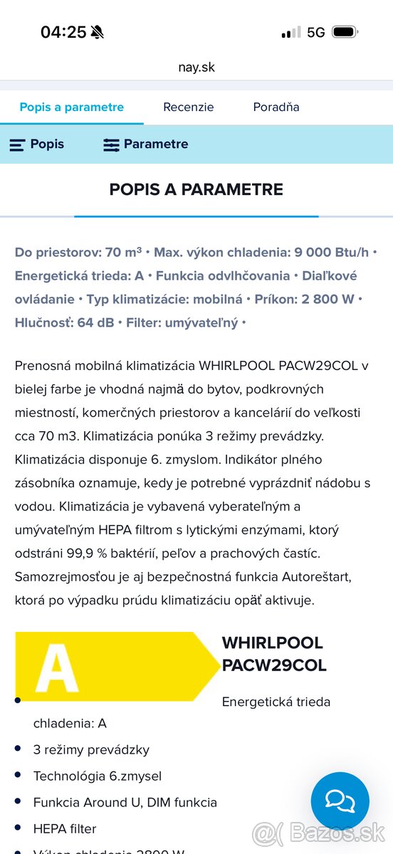 Whirlpool mobilna klimatizacia - 7