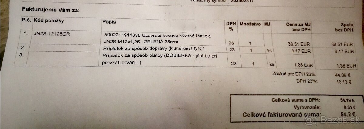 JR uzavreté matice M12 x 1.25 - 7