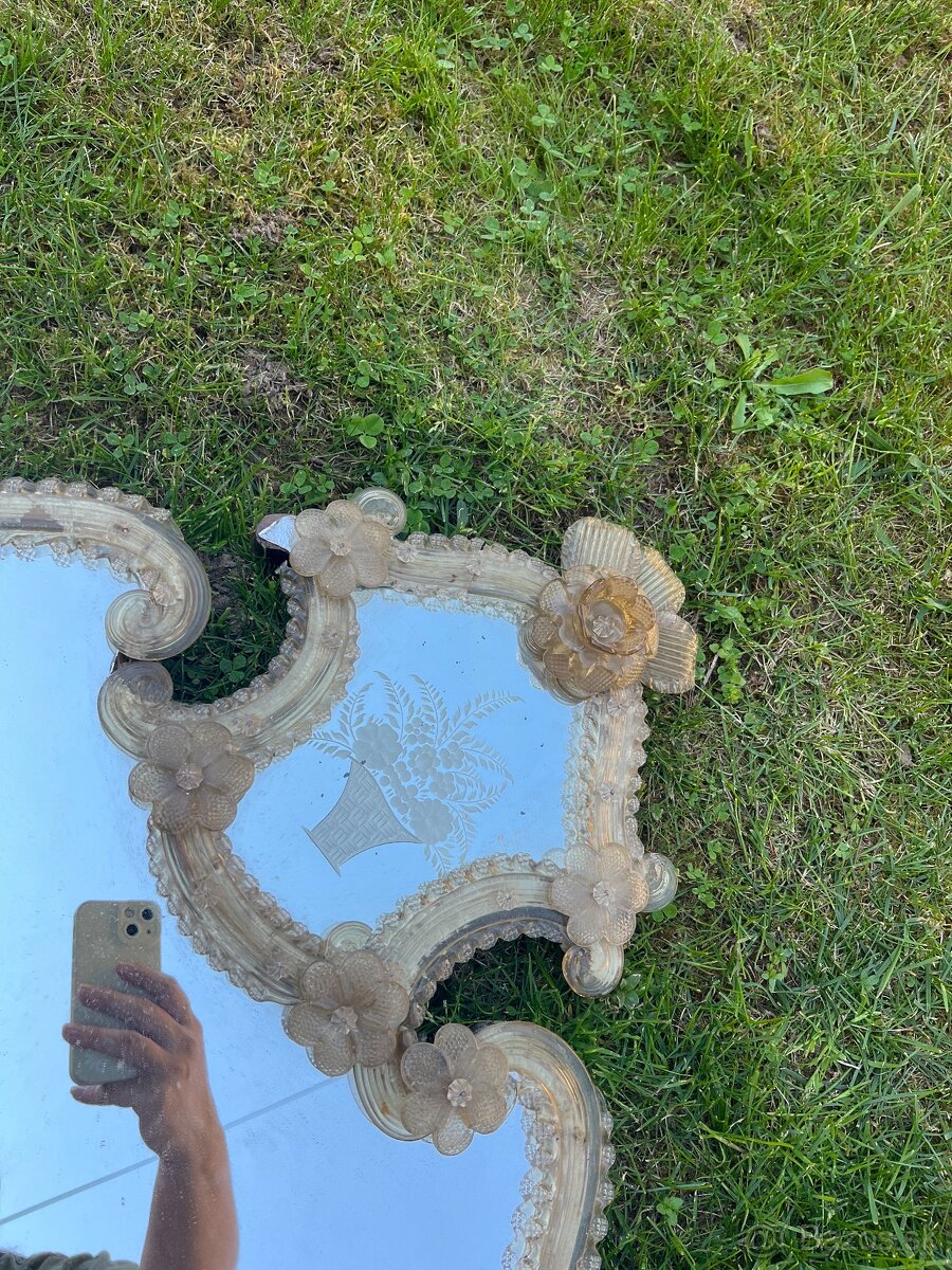 Starožitné veľké MURANO zrkadlo - 7