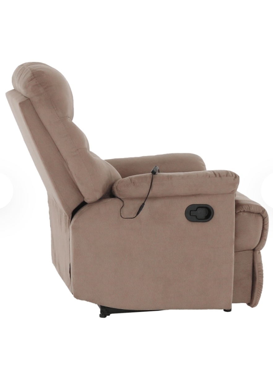 Masážne polohovacie kreslo, sivobéžová Taupe látka, LAMBERT - 7