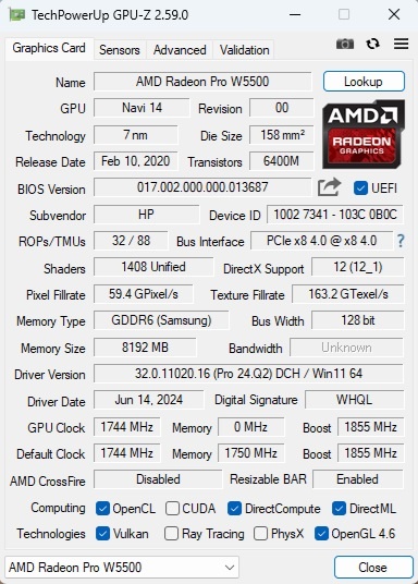 AMD Radeon Pro W5500 8GB - 7