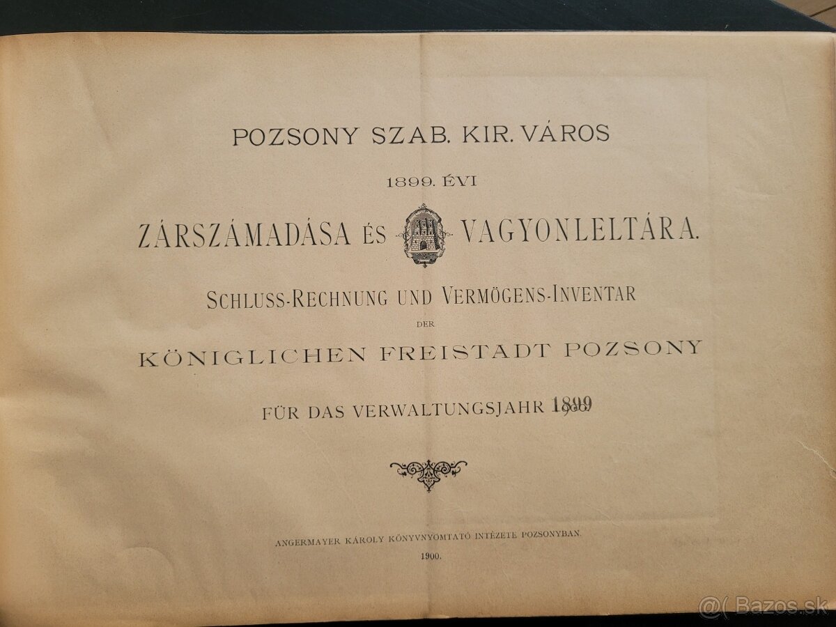 Inventár hlavného mesta Bratislava 1895-1899 rare - 7