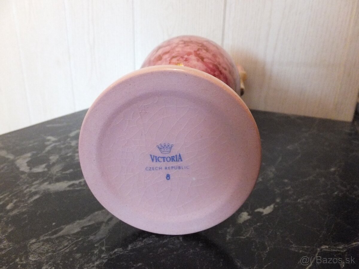 Růžový porcelán, velká krásná stará váza Victoria, výška 27 - 7