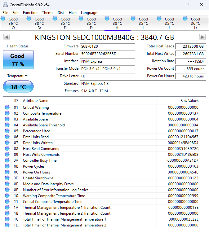 Kingston DC1000M Data Center Series SSD 3.84TB, 2.5" / U.2 - 7