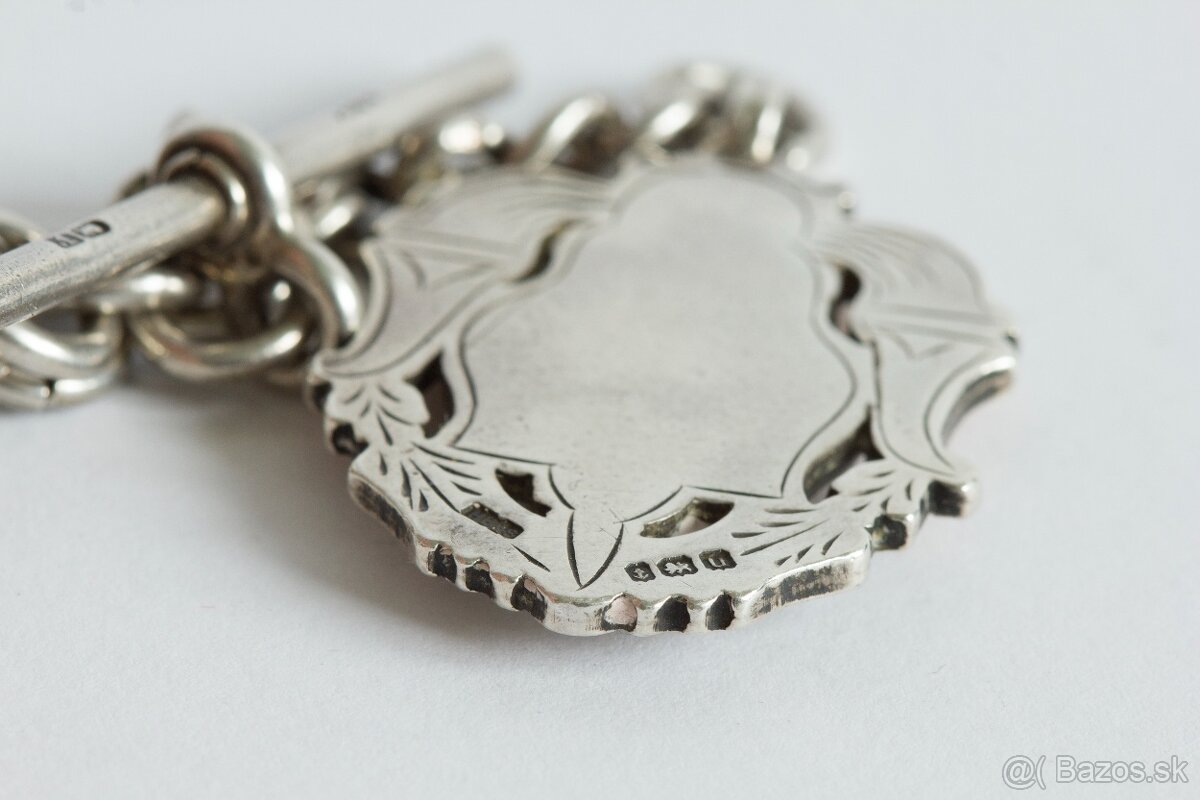 Masívna starožitná strieborná reťaz na vreckové hodinky s pr - 7
