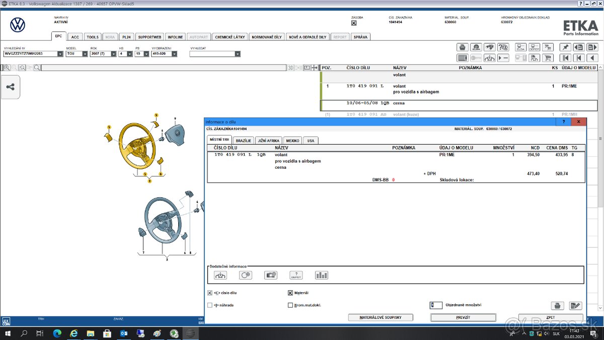 VW TOURAN volant, model 2007, 1T0419091L - 7