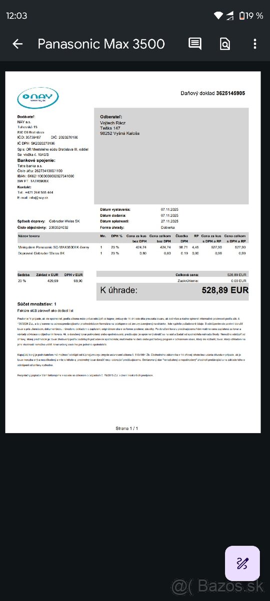 Panasonic Max 3500 - 7