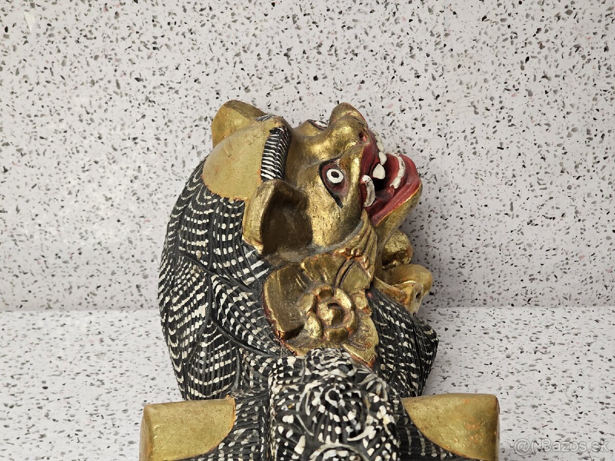 100 ročný Wood Foo Dog / Starožitná čínska postavička - 7