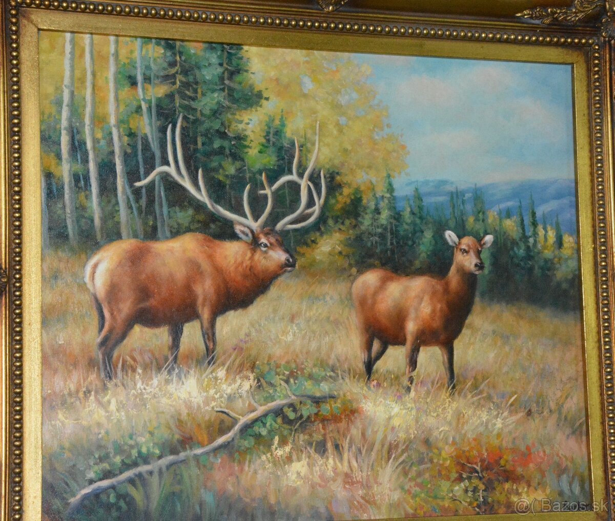 Zámecký obraz - Jelen s laní- olej na plátně - 7