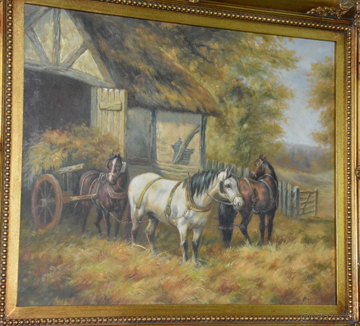 Zámecký obraz - U stáje - olej na plátně - 7