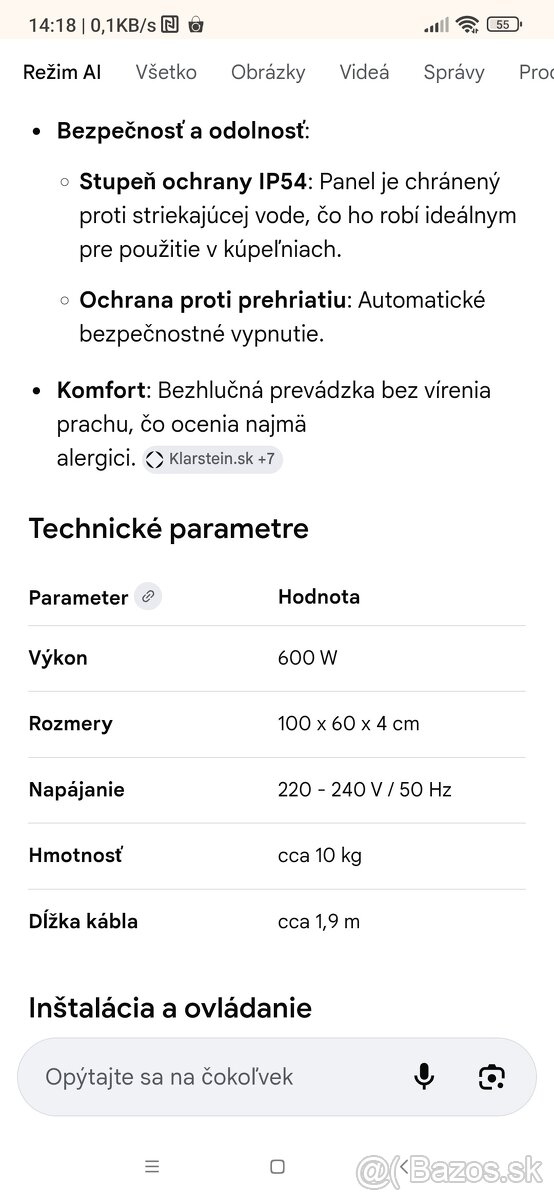 Infra panel Klarstein, 600w - 7