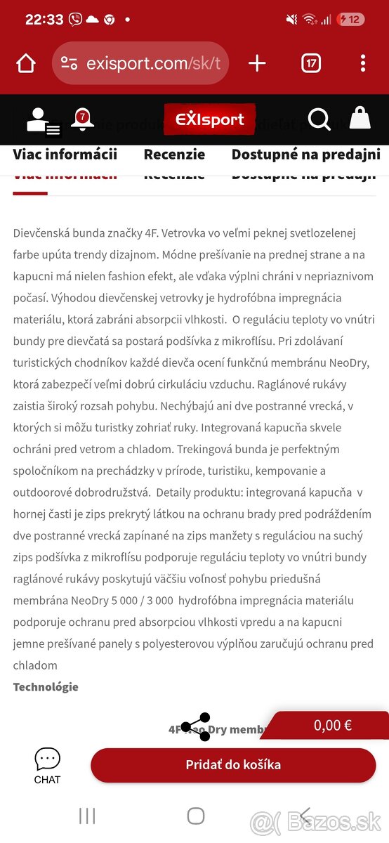 Dievcenska turistická bunda 4F - 7