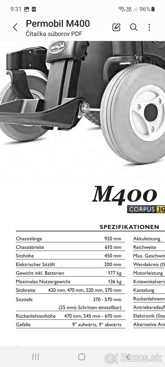 Elektrický vozík permobil m400 corpus 3g - 7