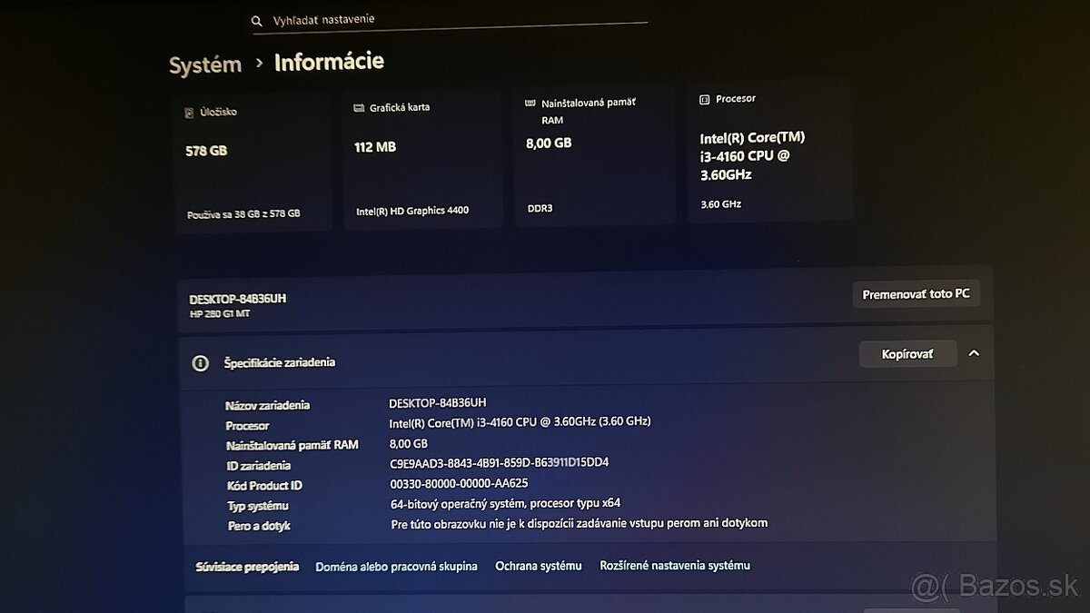 Intel Core i3-4160 3.60GHz/8 GB DDR3/SSD+HDD/Intel HD/Win.11 - 7