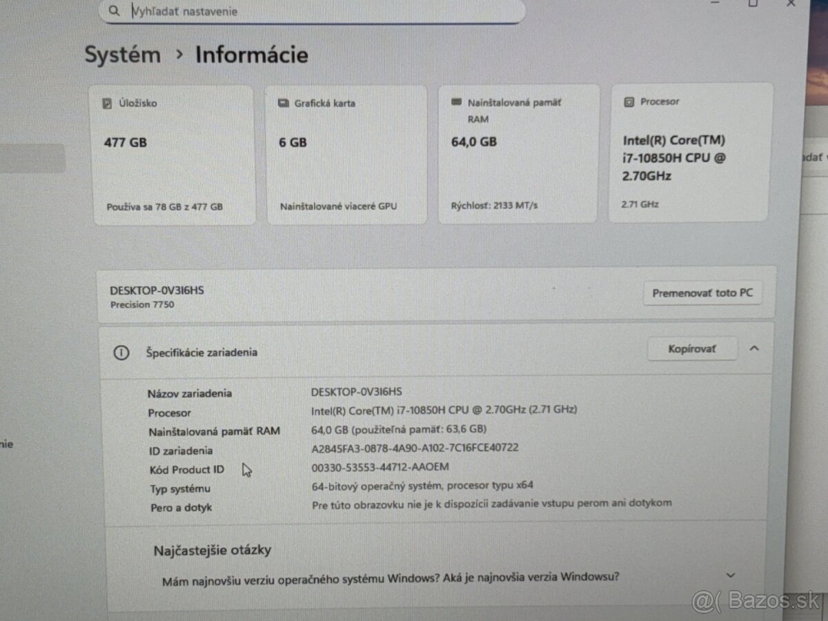 Dell Precision 7750/i7 10850H/64GB/512GB/RTX 3000 - 7