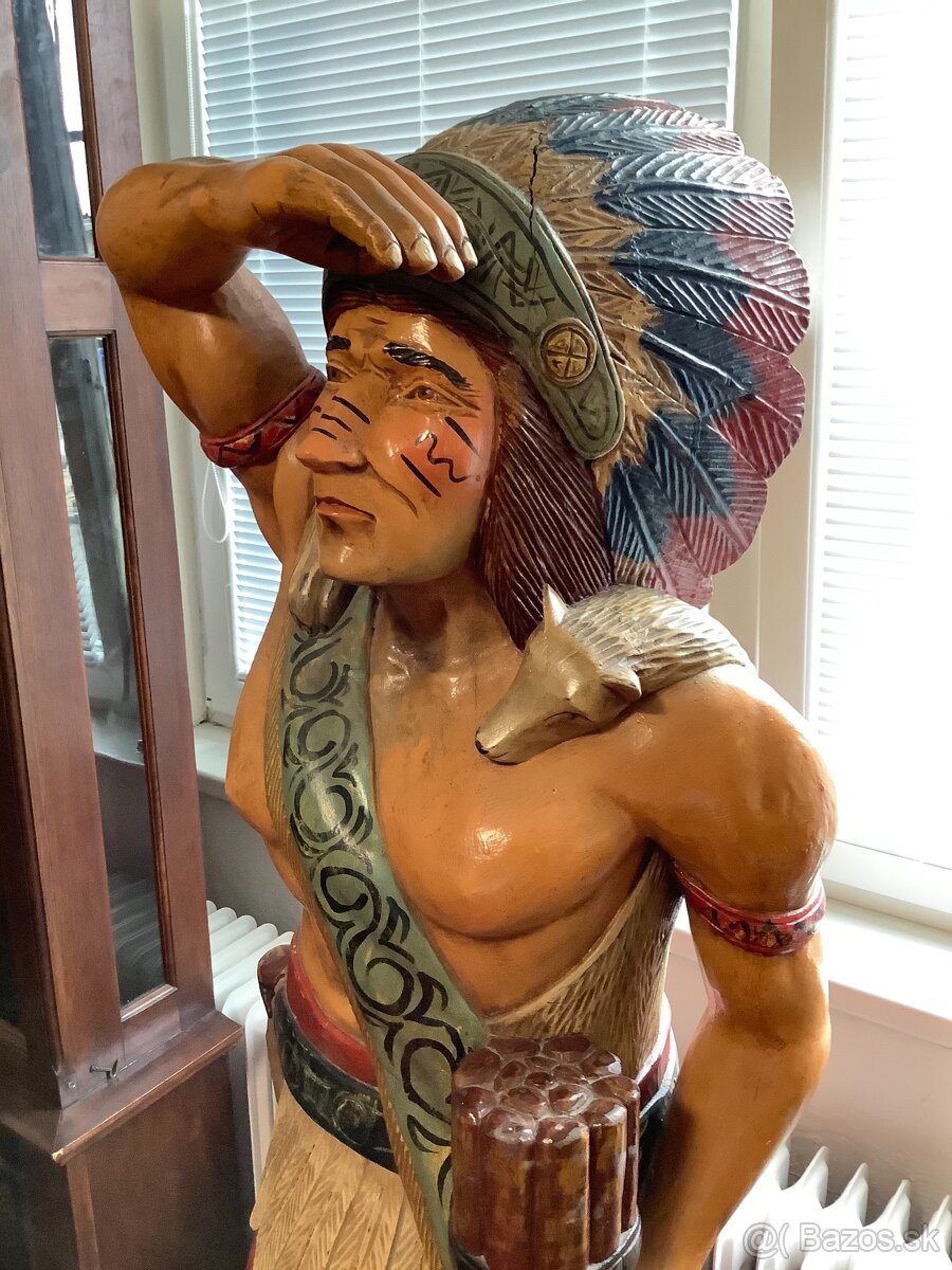 Stará dřevěná socha Indiána 180cm - 7